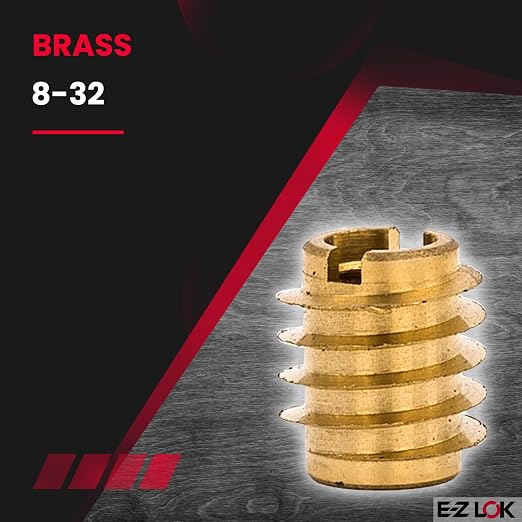 E-Z LOK Knife Threaded Insert for Hard-Wood, Brass Thread Inserts 8-32 Internal Threads, 0.375" Length Pack of 25