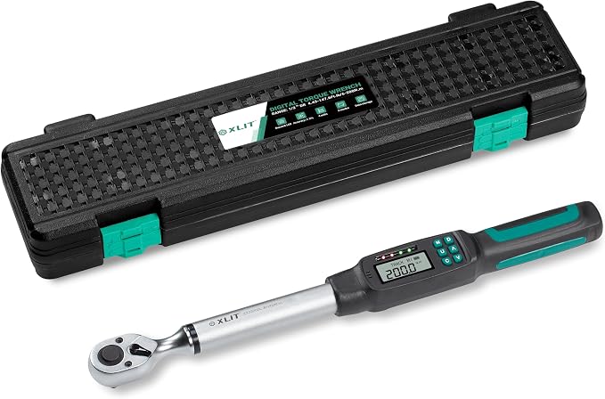 1/2" Digital Torque Wrench 4.4-147.5 ft-lb/6-200 Nm, ±2% Accuracy, LED & Buzzer Alerts, 4 Units, Industrial CR-V Steel, Calibration Report & Protective Case for Car, Motorcycle, Bike Repair