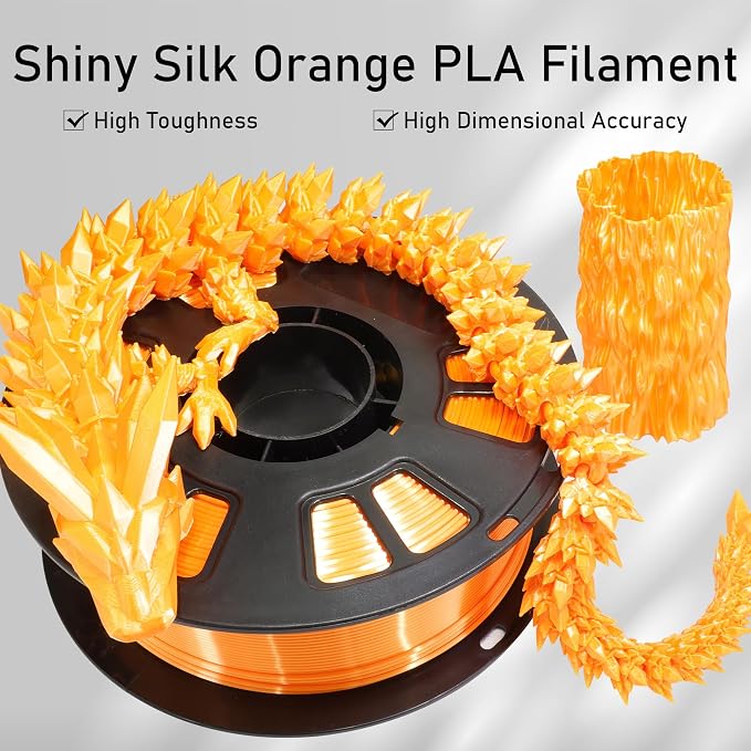 Silk Orange PLA Satin Shiny 3D Printer Filament, 1.75mm Diameter 1kg Spool 2.2lbs for FDM 3D Printers