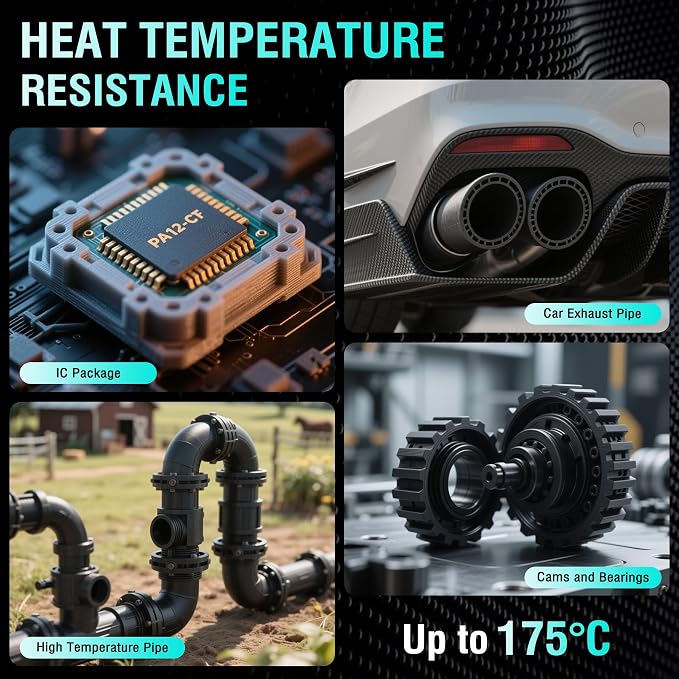 SUNLU PA12-CF Carbon Fiber Nylon Filament 1.75mm, 1KG (Black) | High Precision Engineering Filament with Excellent Wear & Oil Resistance, ±0.02mm Accuracy, Heat-Resistant Spool