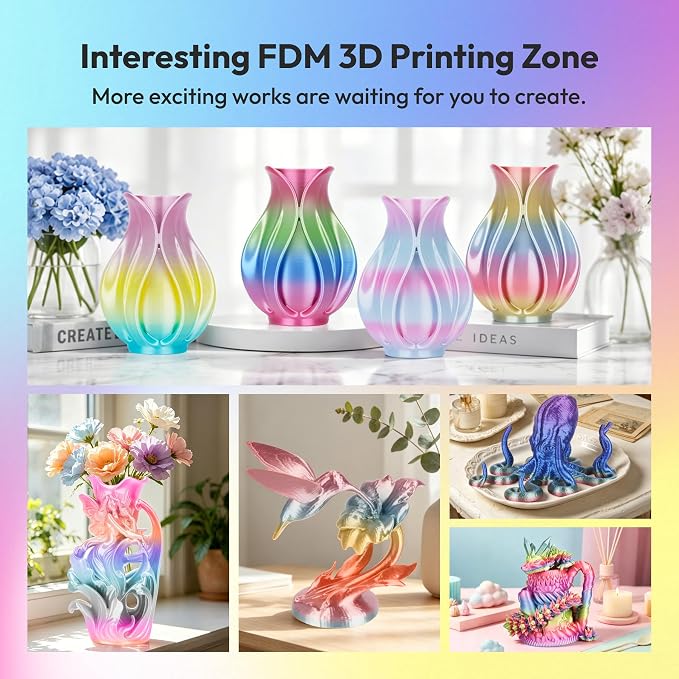 Silk Rainbow Petal PLA Filament 1.75mm, Soft Floral Gradient Multicolor 3D Printer Filament, Smooth Glossy Petal Luster Perfect for DIY Art Floral Decor