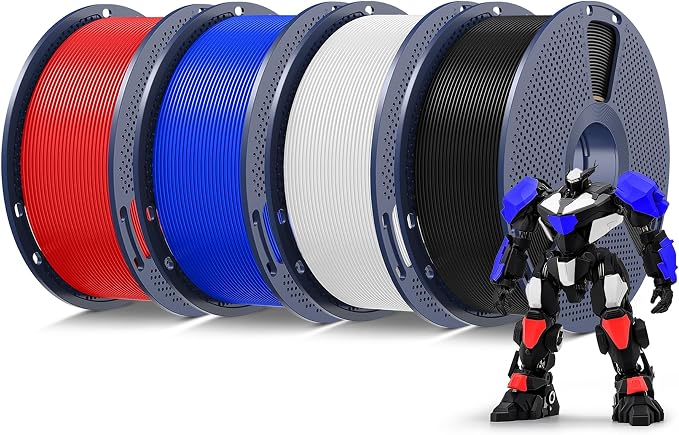 SUNLU PETG Filament 1.75mm 4KG Bundle,Less Stringing and Good Layer Adhesion,Individually Vacuum Packed, 3D Printer Filament 4kg,1kg per Spool,Pack of 4, 4 Colors,Black+White+Klein Blue+Red