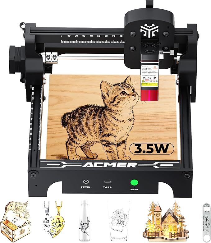 ACMER S1 Laser Engraver 3500mW, Compact Desktop Engraving & Cutting Machine for DIY Crafts, Small Business & Makers, 130x130mm Work Area, 0.04mm Detail Engraving for Wood, Acrylic