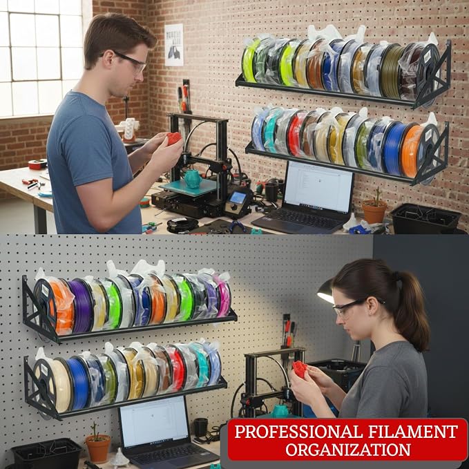 2 Pcs [LARGE] 3D Printer Filament Storage Rack, Filament Rack Wall Mount, 3D Filament Storage Shelf, Filament Spool Holder for 3D Printer Rolls, Heavy Duty Metal Organizer for Printing Studio
