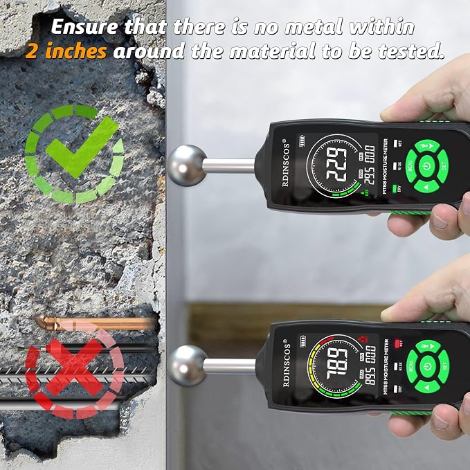 RDINSCOS Ball Probe Moisture Meter Non-Invasive Digital Moisture Detector | 5-40mm Depth Moisture Tester for Wood, Wall, Custom Alarm Threshold, Flashlight LCD Screen for Basement Inspection