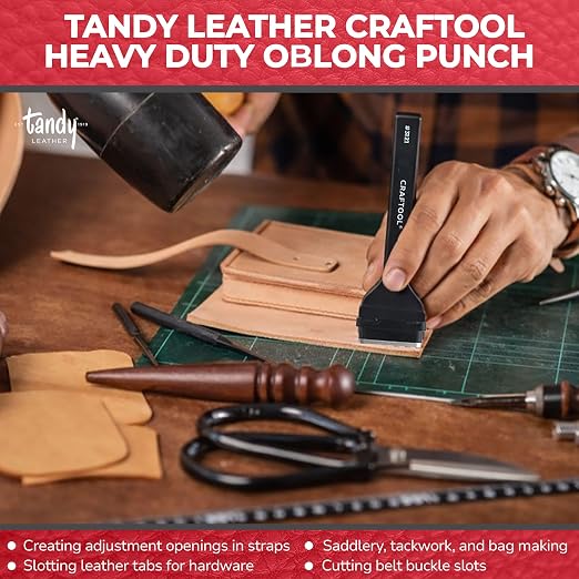 Tandy Leather Craftool Heavy Duty Oblong Punch - Precision Slot Cutting Tool - for Leather Belts, Straps and Buckles - Durable Steel Hand Tool for Consistent Cuts - 1 1/2 Inch Black
