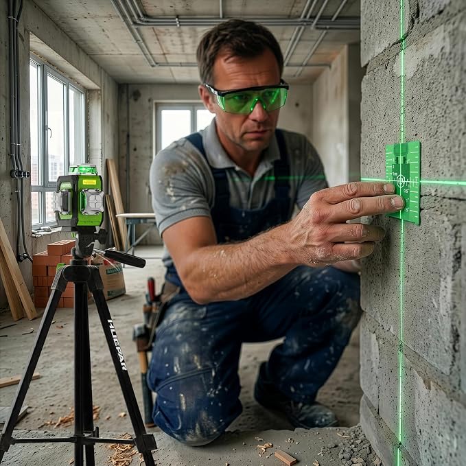 Huepar Laser Level 360° Self Leveling with 60" Tripod, New 3D, Smaller Size, Better Value, 3x360° Green Cross Line Laser Level 12 Lines, Rechargeablel Outdoor Pulse Mode, Tile, Cabinet, etc. ST03CGTP