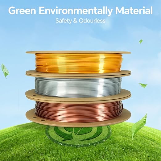Geeetech Bundle Silk PLA Filament 1.75mm for 3D Printer, Metal-Like Shiny 3D Filament, 3 Spools Pack, 0.5kg/Spool, Dimensional Accuracy +/- 0.02 mm, Metallic Silver+Copper+Gold