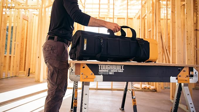ToughBuilt – Massive Mouth Tool Bag, Heavy-Duty Fabric Wide-Mouth Bag with Rigid Frame, Waterproof Hard Base & Reinforced Handles