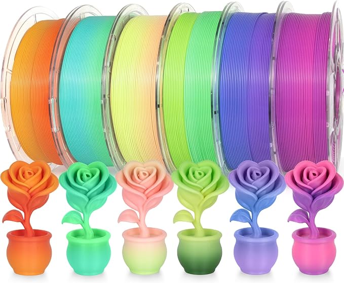 iSANMATE Rainbow Filament Bundle, 3D Printer Filament Rainbow PLA, Color Change Filament Dimensional Accuracy +/- 0.03 mm, 1KG*6 Spool