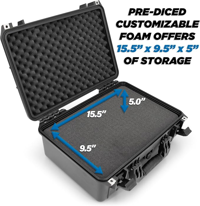 CASEMATIX 18" Waterproof Hard Case with Customizable Foam for Portable Electronics, Tools and Accessories - Hard Shell Plastic Case with Pre-Diced Travel Case Foam Interior