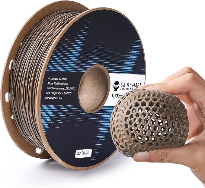 SainSmart Matte TPU Filament, Dark Earth Flexible TPU 3D Printing Filament, 1.75 mm, 1kg (2.2LB), Dimensional Accuracy +/- 0.05 mm
