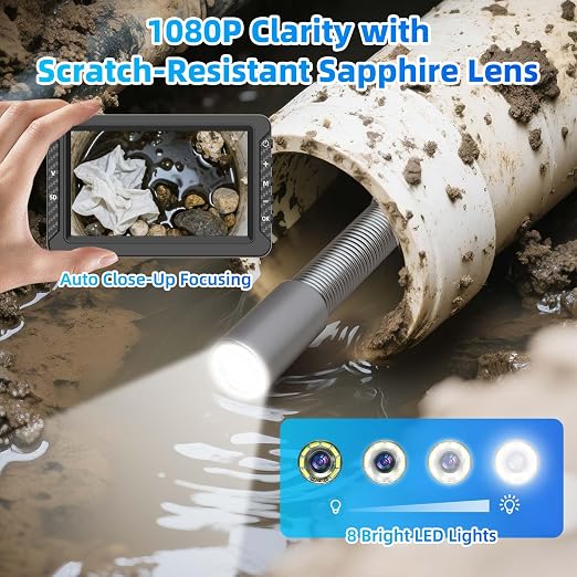Sanyipace Sewer Camera 100FT/30M, 5" IPS HD Inspection Camera with 32GB TF Card, DVR with Speaker, 8 LED Lights, Waterproof Pipe Camera for Drain Pipe Plumbing Sewer Line Inspection