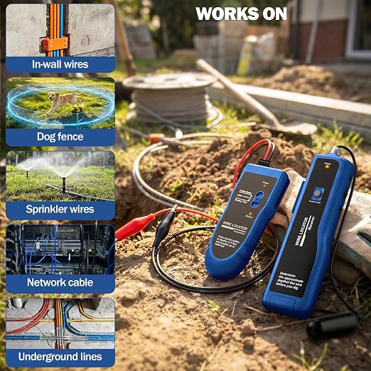 Underground Wire Locator & Cable Tester – 4FT Depth, 2000FT Range, Rechargeable 1100mAh Battery, with Earphone for Fast Break/Short Detection of Dog Fence, Control Wires & Irrigation Cables