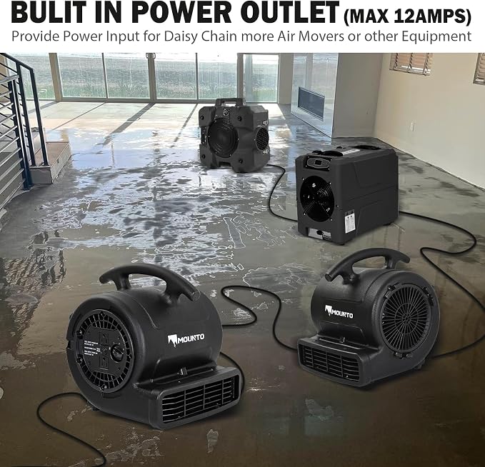 MOUNTO 1/4hp 1000CFM 2 Speed Air Mover Carpet Dryer Floor Fan Cooling Fan (Black)
