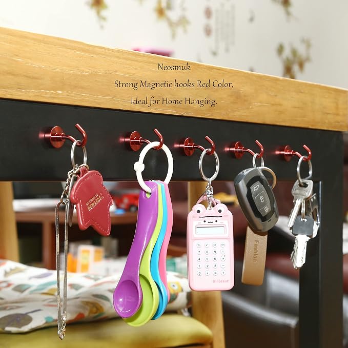 Neosmuk Magnetic Hooks,Heavy Duty Earth Magnets with Hook for Refrigerator, Extra Strong Cruise Hook for Hanging, Magnetic Hanger for Cabins, Grill (Red, Pack of 20)