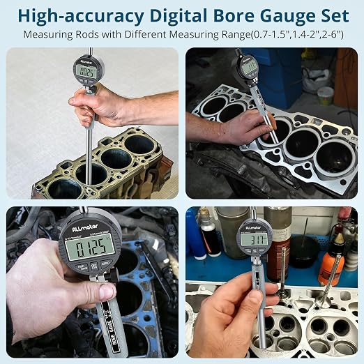 Digital Bore Gauge 0.7"-6",Small Bore & Engine Cylinder Measuring Tool LCD Indicator,23 Anvils,Dual Measuring Rods,0.0005" Resolution,6" Depth for Motorcycle,ATV,Automotive & Hydraulic Bores