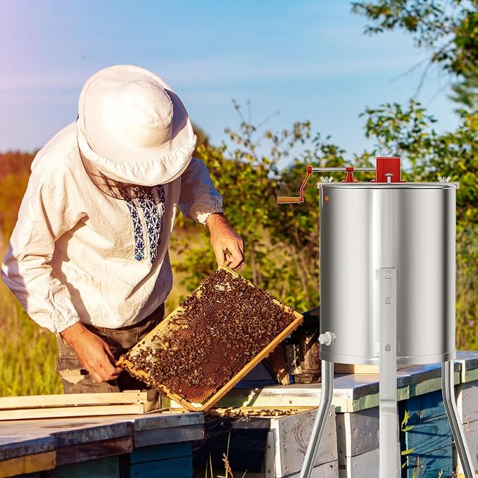 2-4 Frame Honey Extractor Spinner, Stainless Steel Manual Beekeeping Centrifuge