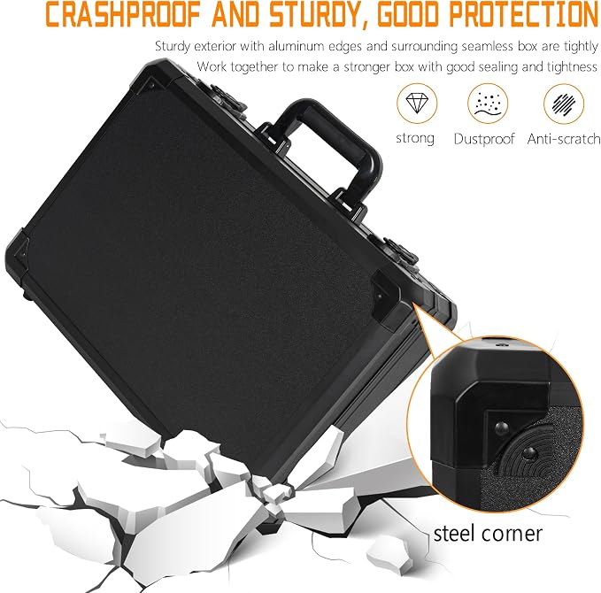 15 Inch Aluminum Carrying Case 15 X 11 X 4.3 Inch Ideal for Microphone & Camera Gear Transportation, DJ Mixer Case with Customizable Pre-Diced Foam, Black
