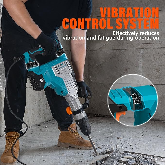 Berserker 1700W 25-Pound SDS-Max Demolition Jack Hammer 65H,14-Amp Corded | Inline Medium/Heavy duty Electric Concrete/Pavement Breaker with Variable Speed,Vibration Control,Carrying Case & 2 Chisels