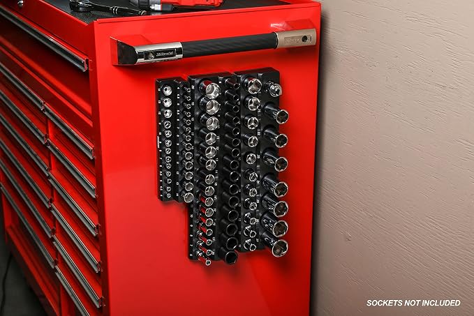 ARES 70235-30-Piece 3/8-Inch Metric Magnetic Socket Holder - Securely Holds 15 Standard and 15 Deep Size Sockets in Place - Keeps Your Tool Box Organized