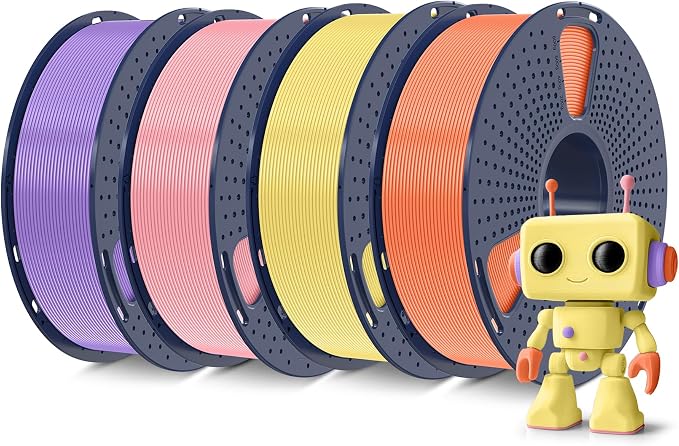 SUNLU 4KG High Speed PLA Meta Filament Bundle, PLA 3D Printer Filament 1.75mm ±0.02mm, Individually Vacuum Packed, 4kg Total, 1kg per Spool, Sunny Orange+Lemon Yellow+Sakura Pink+Taro Purple