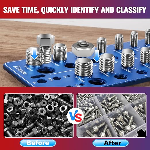 56Pcs Thread Checker, Nut and Bolt Thread Checker Standard and Metric, Thread Gauge Include 22 Inch & 22 Metric & 12 Drill Bit Sizes, Suitable for Nut Bolt Size Finder Classification