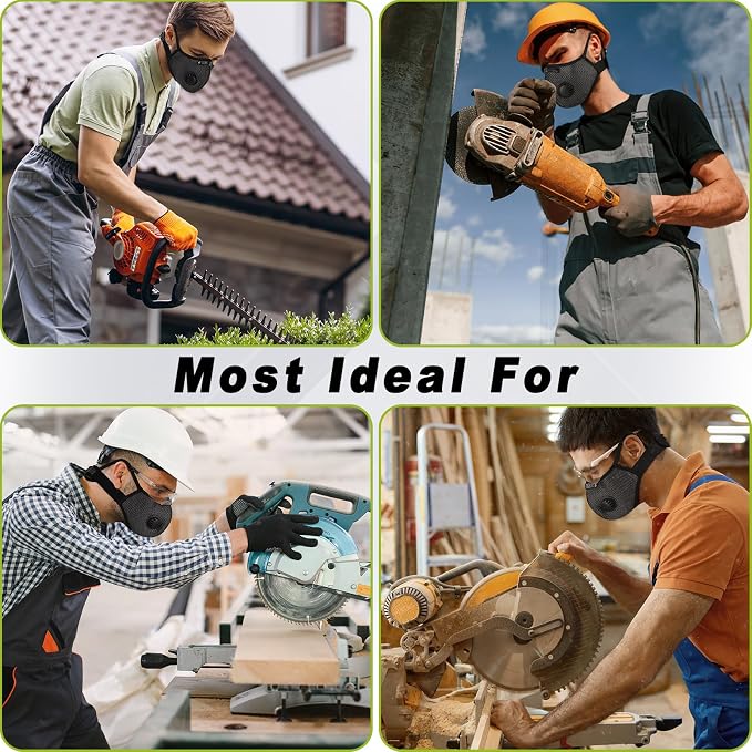 BASE CAMP Silver and Black Upgrade M Plus Dust Mask, Reusable Respirator Face Mask with 6 Activated Carbon Filters, Safety Work Masks for Woodworking, Construction, Yard Lawn Paint, Dust