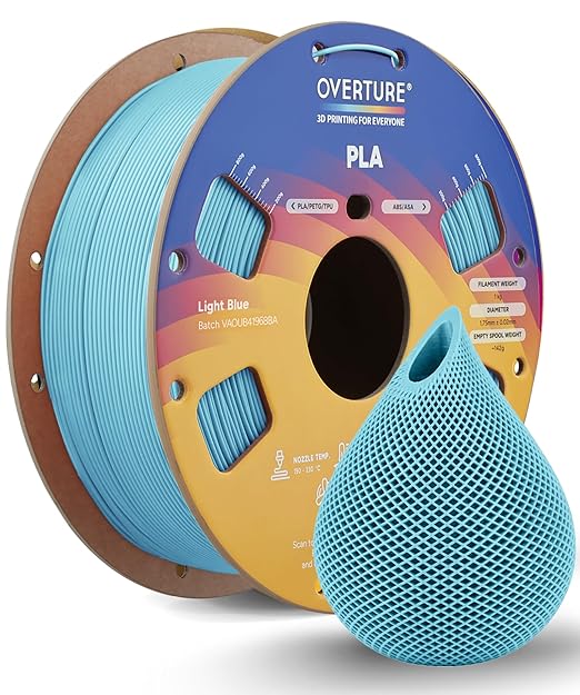 OVERTURE High Speed PLA Filament 1.75mm, Neatly Wound 3D Printer Filament 1kg Spool (2.2lbs) Rapid PLA, Dimensional Accuracy +/- 0.02 mm, Fit Most FDM 3D Printers (Light Blue)