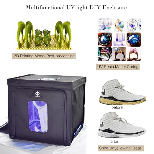 UV Light Curing Box Curing Enclosure 400(L)380(W)*400(H) mm Large Curing Cabinet 365-460nm UV Light for Curing LCD SLA DLP 3D Resin Print Model or Making Soles White