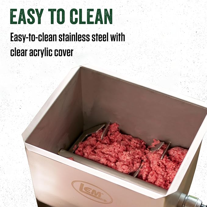 LEM Products MightyBite Manual Meat Mixer, 20 lb Stainless Steel Meat Mixer for Ground Beef, Sausage Making, Kitchen Meal Prep, Hand-Crank Food Mixing for Home Use