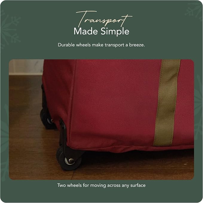 Covermates Keepsakes Rolling Treasurekeeper Storage Bag – Heavy-Duty Polyester with Dual Wheels & Handles – Protects Holiday Decorations with ID Window & Dual Zipper Access, Red