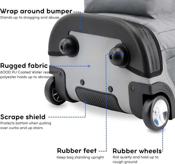 J World Sundance Laptop Rolling Backpack for Girls Boys. Roller Bookbag with Wheels, 20 Inch, Grey