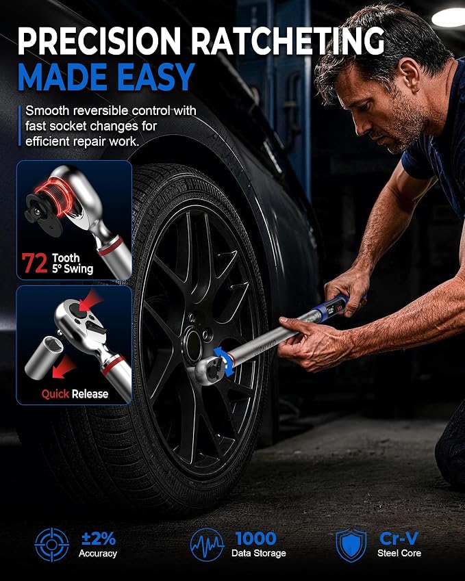 Digital Torque Wrench 3/8 & 1/2 Drive 5.02-99.57 Ft. Lb (6.8-135 N.m) / 12.54-250.7 Ft. Lb (17-340 N.m) ±2% Accuracy Digital Torque Wrench Set with Buzzer and LED Flash for Bike, Moto, Car