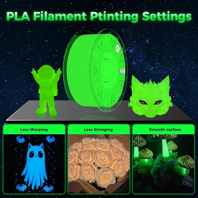 Official Creality Hyper PLA 3D Printer Filament 4KG, Glow in The Dark Filament, Luminous PLA 1.75mm, Best with UV Lamps, RFID Filament Fit Most FDM 3D Printers, 1KG Spool (2.2 lbs)