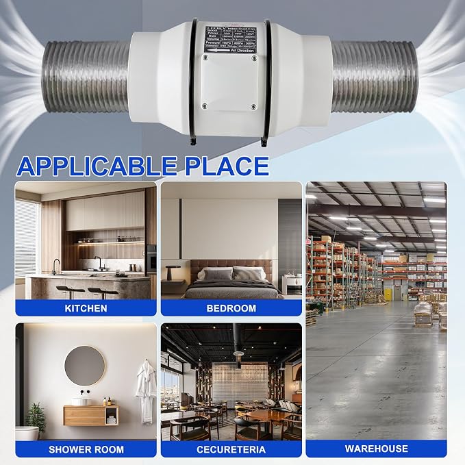 2 pieces 6-Inch Exhaust fan Pipeline booster fan Inline duct fan 420 CFM Efficiency Air Fan for Duct Vent Bathroom, Kitchen, Grow Tent,The wind is very strong.All-copper wire motors are more durable