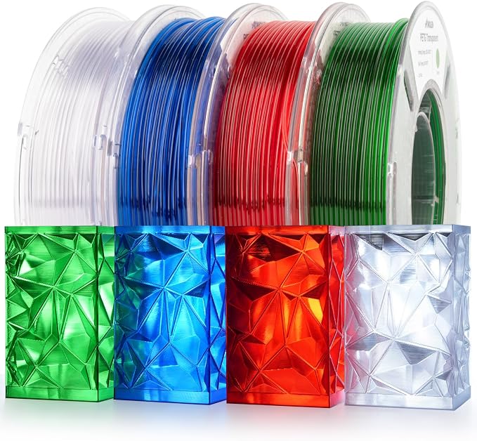 AMOLEN 3D Printer Filament Bundle, PETG Filament 1.75mm,Transcucent Clear/White,Red,Green,Blue Filament,PETG Transparent Filament with Light Transmission Feature,250g x 4 Spools Set