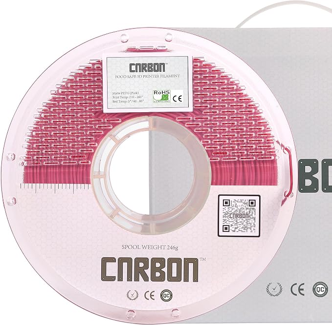 Certified Food Grade & ISO 10993 Biocompatible Skin Safe Matte Pastel PETG 3D Printer Filament - CARBON by Comfy Materials - Lab Tested FDA Compliant Food Safe, 1.75mm, 1kg, (Pink)