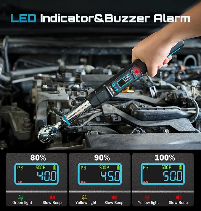 Seesii 3/8" Digital Torque Wrench, ±2% Accuracy, 0–220 N·m/0–162 ft-lbs, LCD Display, Real-Time & Peak Modes, Preset & Data Storage, Dual Alarm, Electric Torque Wrench for Bicycle, Car, Motorcycle