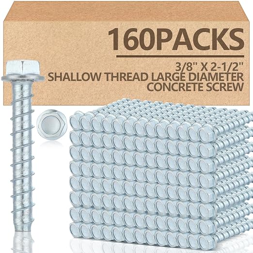 Tandefio 160 Pack 3/8" X 2-1/2" Galvanized Concrete Screws Large Diameter Anchors Concrete Screw Anchor Bolts Masonry Screw for Anchoring to Masonry Brick or Block