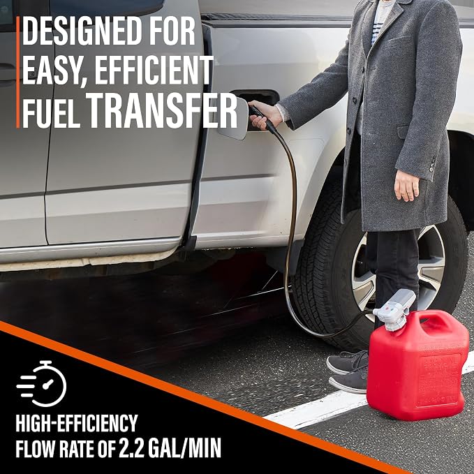 Deway AA Battery Gas Pump Automatic Fuel Transfer with Auto-Stop Nozzle & PVC Hose - 2.2 GPM Siphon Pump for Gasoline, Diesel, Kerosene, Gas Cans, Generators, Lawn Mowers, Boats, ATVs