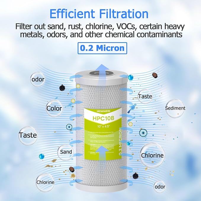 0.2 Micron 10" x 4.5" RV Water Filter Cartridge | Pleated Polyester & Activated Carbon Block Composite Filter, Reduces Sediment, Chlorine, Taste & Odor, Pack of 2