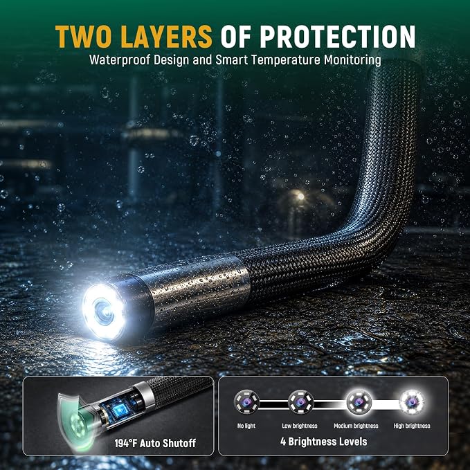 SATA Two-Way Articulating Borescope with Light, 210° Articulation, Industrial Endoscope Camera, IPS HD Display, Flexible Snake Probe for Automotive Engine, HVAC, Plumbing and Mechanical Inspection-5FT