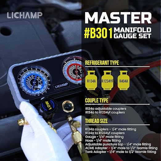 Lichamp 1/4 HP 3.5 CFM Vacuum Pump, HVAC Single Stage Vacuum Pump for R134a R410a R22 R12 and AC R1234YF R134A Gauge Set, Automotive Manifold Gauge Compatible with R1234YF R134A and R404A Refrigerants