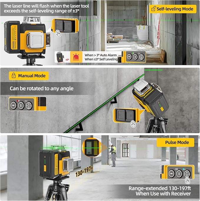 4 x 360 Laser Level 360° Self Leveling, 4D High Brightness Rechargeable Lazer Level, with Pluse Mode for Outdoor, Hard Carry Case, Lift Base, Glasses, Target Plate