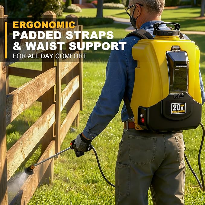 4-Gallon Battery Powered Backpack Sprayer, Compatible with DeWalt 20V MAX, 0-90 PSI Adjustable, 100+ Gal Per Charge, Cordless Garden Sprayer for Lawn Care, Tool Only (Battery Not Included)