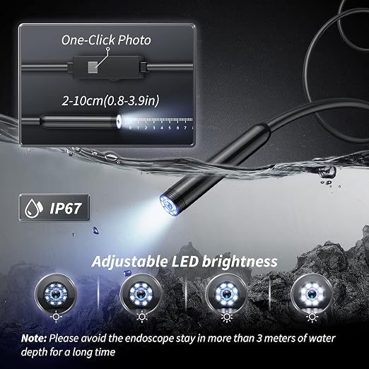 Endoscope Camera with Light, 1920P HD Bore Scope Borescope with 8 Lights, Waterproof 16.4FT Semi-Rigid Cord for Pipe Inspection, Industrial Endoscope for Phones(Black)