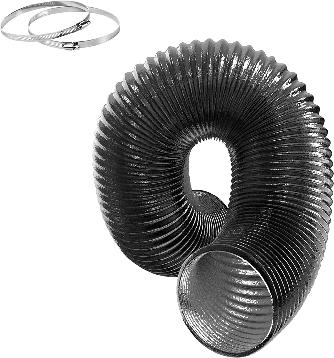 Flexible 6-Inch Aluminum Ducting, Dryer Vent Hose, Heavy-Duty Three-Layer Protection, 8-Feet Long for Heating Cooling Ventilation and Exhaust, Black