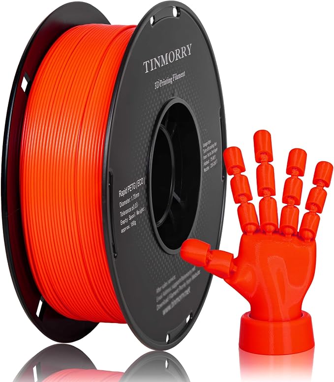 TINMORRY PETG Filament 1.75, Rapid PETG-Eco 3D Printer Filament, Compatible with Most FDM 3D Printers, 1 KG 1 Spool, Orange