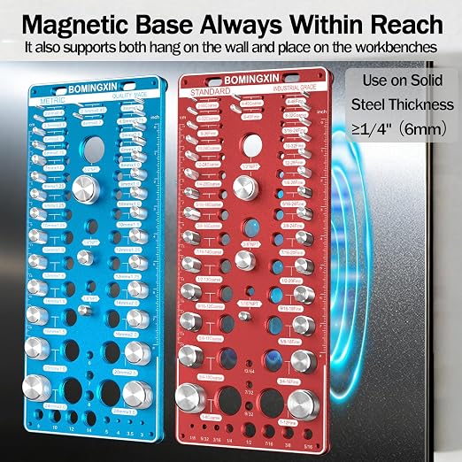 Upgrade 88 Thread Checker with 6 NPT Pipe Thread, 30 Standard & 30 Metric & 22 Drill Bit Gauge, Nut and Bolt Thread Checker with Magnetic Base, Wall-Mountable Bolt Size Finder Tool
